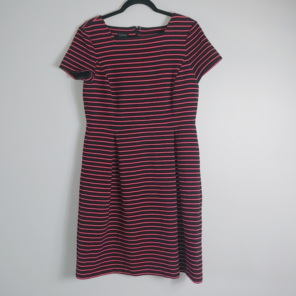 10 Talbots Black Pink Striped Fit & Flare Square Neck Dress